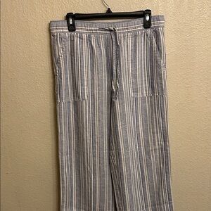 Gap Women Twinkle Blue White Star Linen Pull On Striped Pants Size Medium